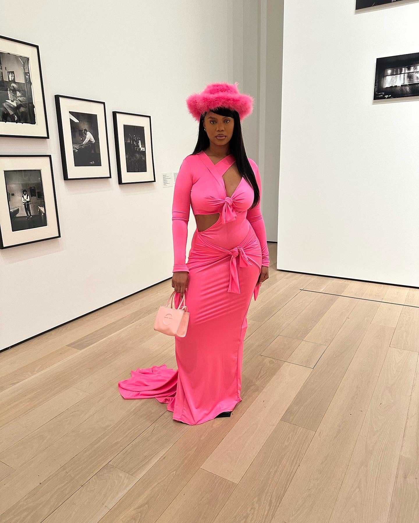 Pink Cutout Self-Tie Knot Maxi Dress