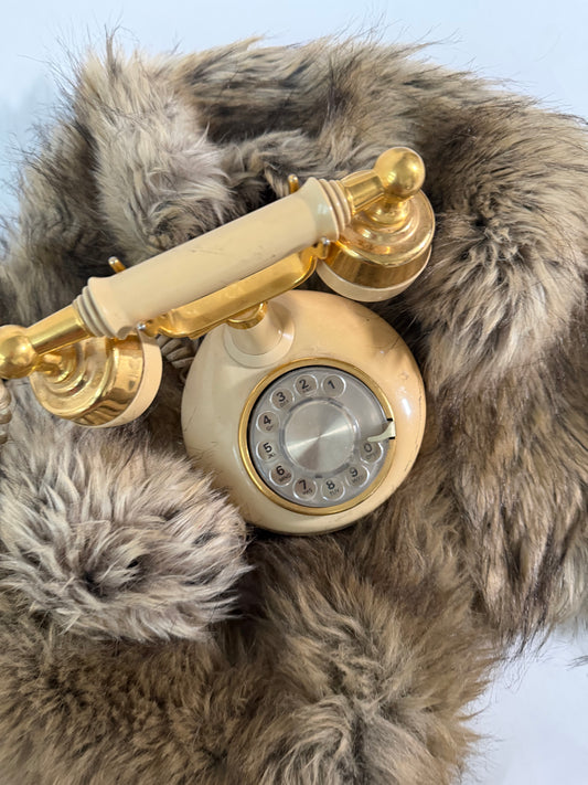 Vintage Beige Rotary Dial Telephone – Original Mid-Century Landline Phone