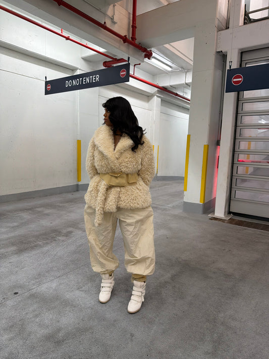 Vanilla Faux Fur Belted Jacket