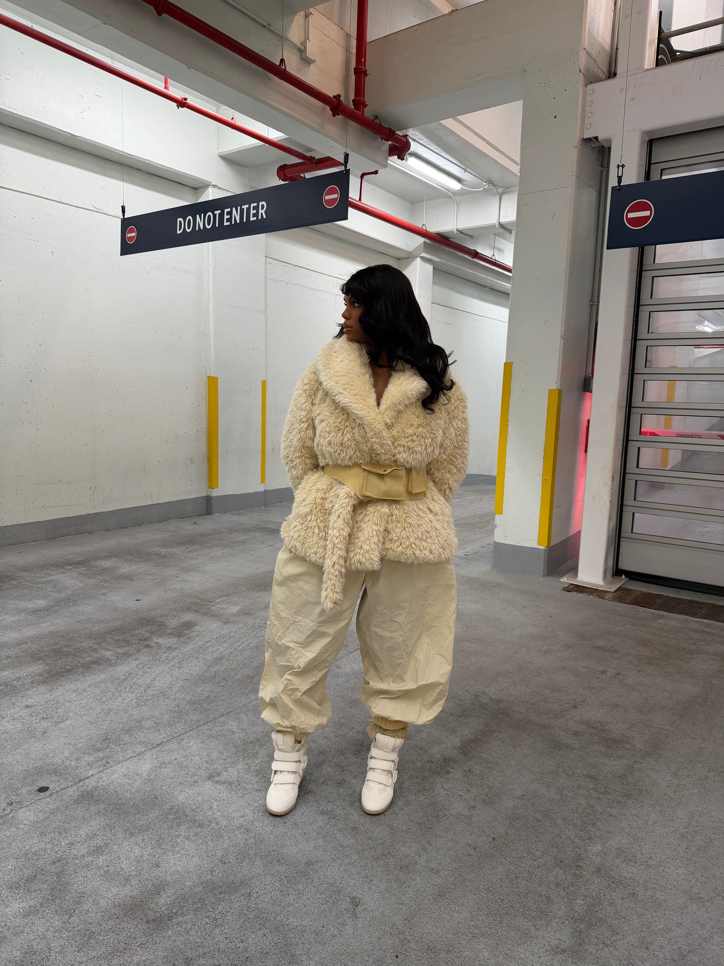 Vanilla Faux Fur Belted Jacket