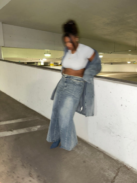 Light Wash Denim Maxi Skirt