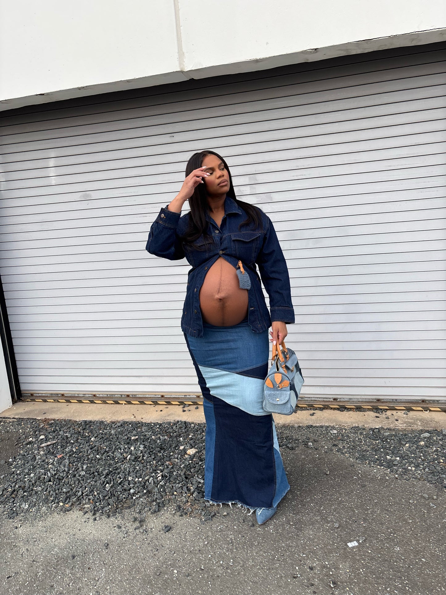 Patchwork Denim Maxi Skirt
