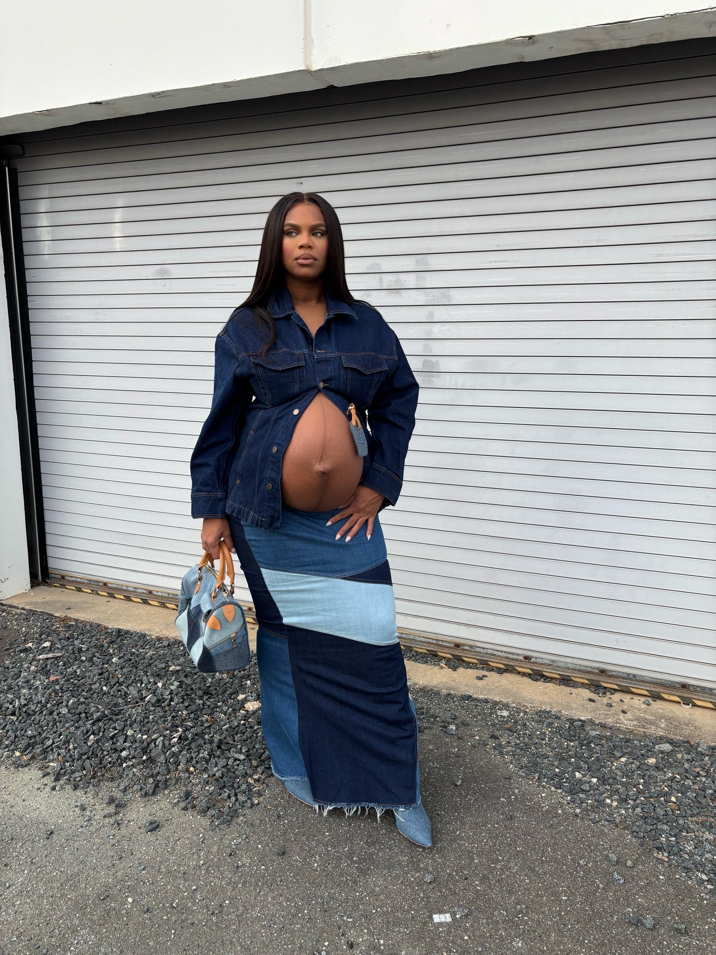 Patchwork Denim Maxi Skirt