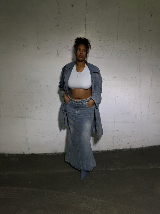Light Wash Denim Maxi Skirt