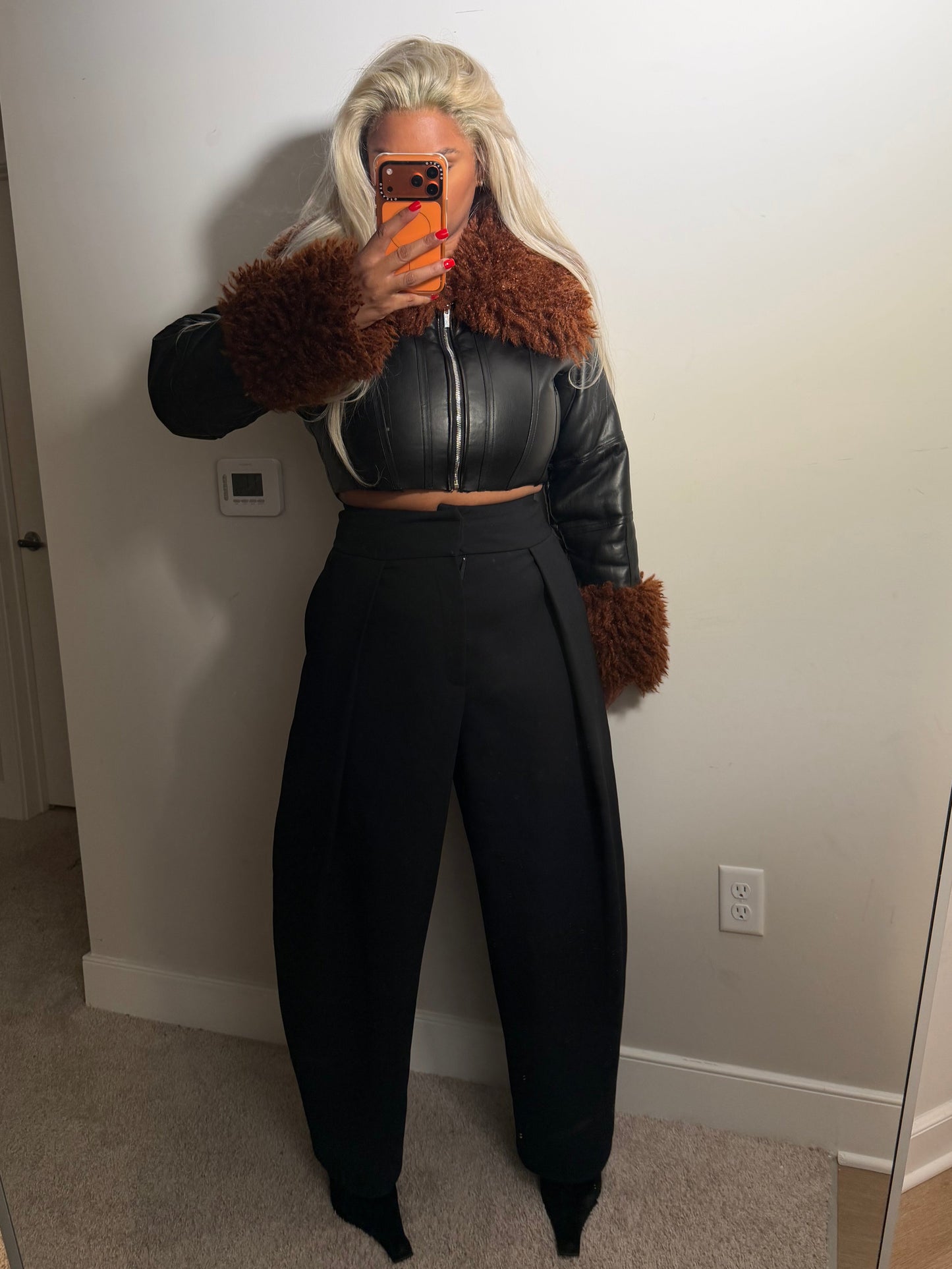 Cropped Faux Leather Coat