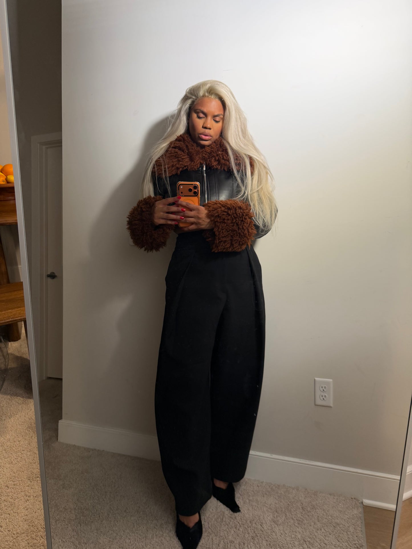 Cropped Faux Leather Coat
