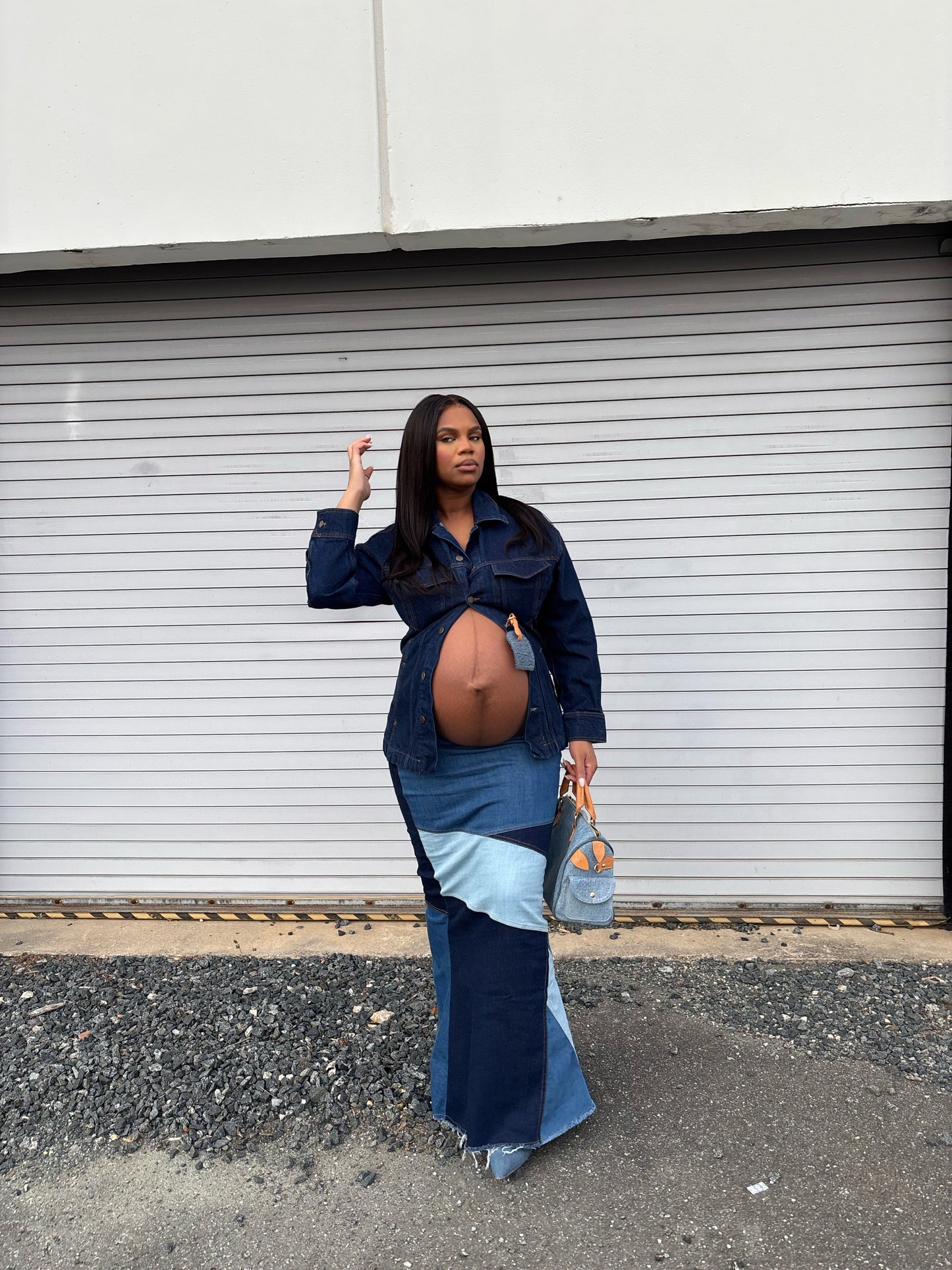 Patchwork Denim Maxi Skirt