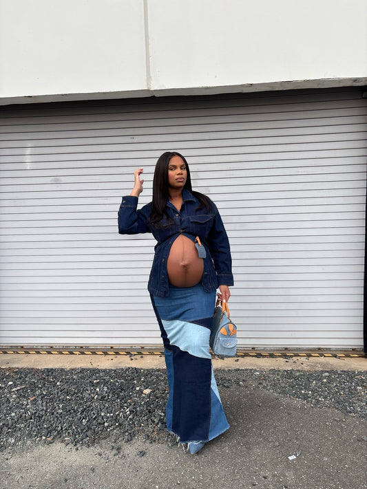 Patchwork Denim Maxi Skirt