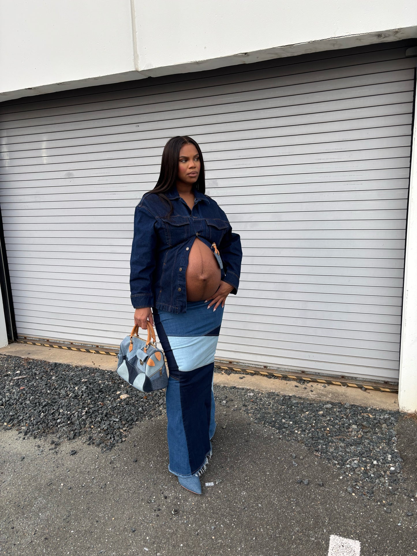 Patchwork Denim Maxi Skirt