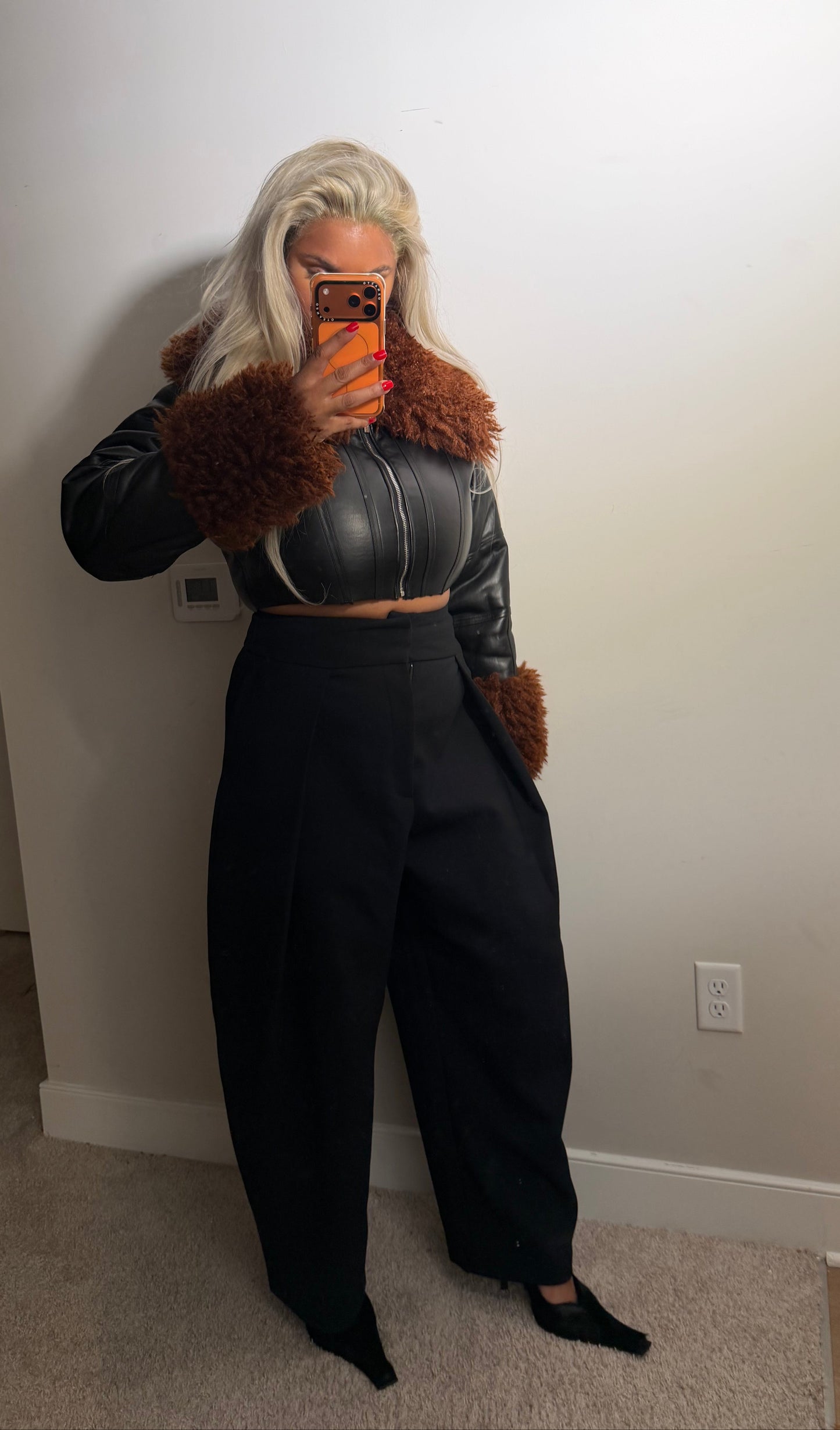Cropped Faux Leather Coat