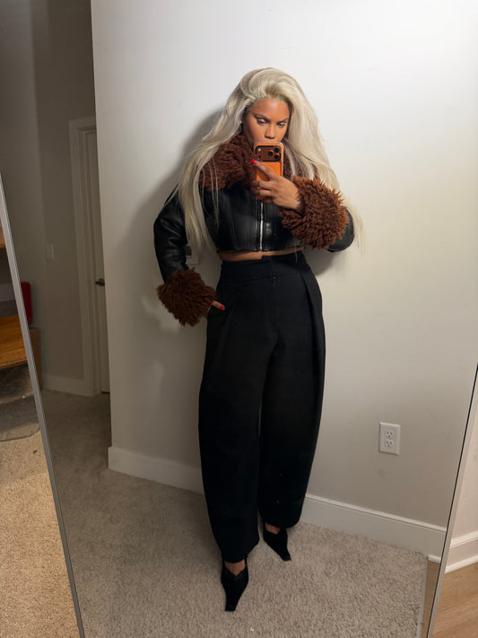 Cropped Faux Leather Coat