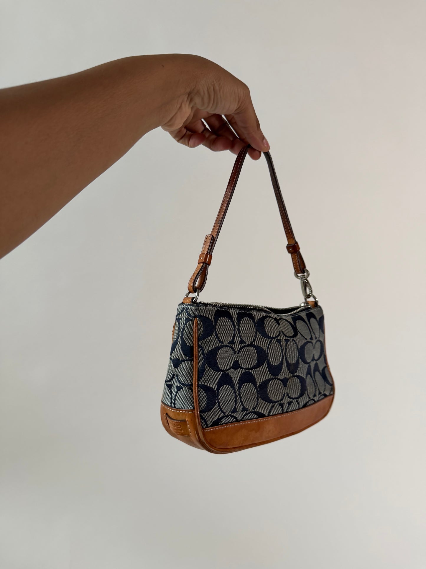Vintage Coach Y2K Monogram Denim Shoulder Bag