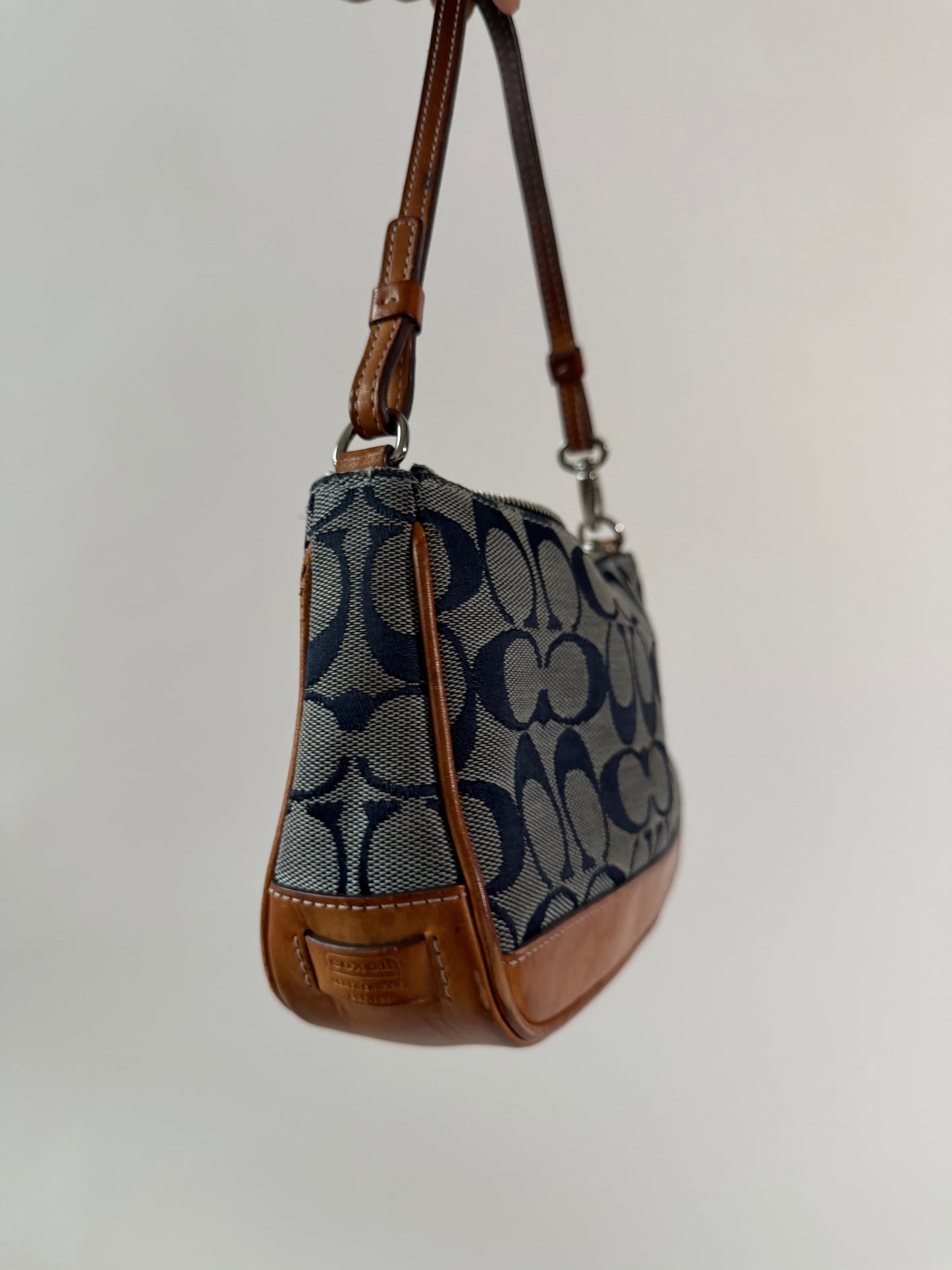 Vintage Coach Y2K Monogram Denim Shoulder Bag