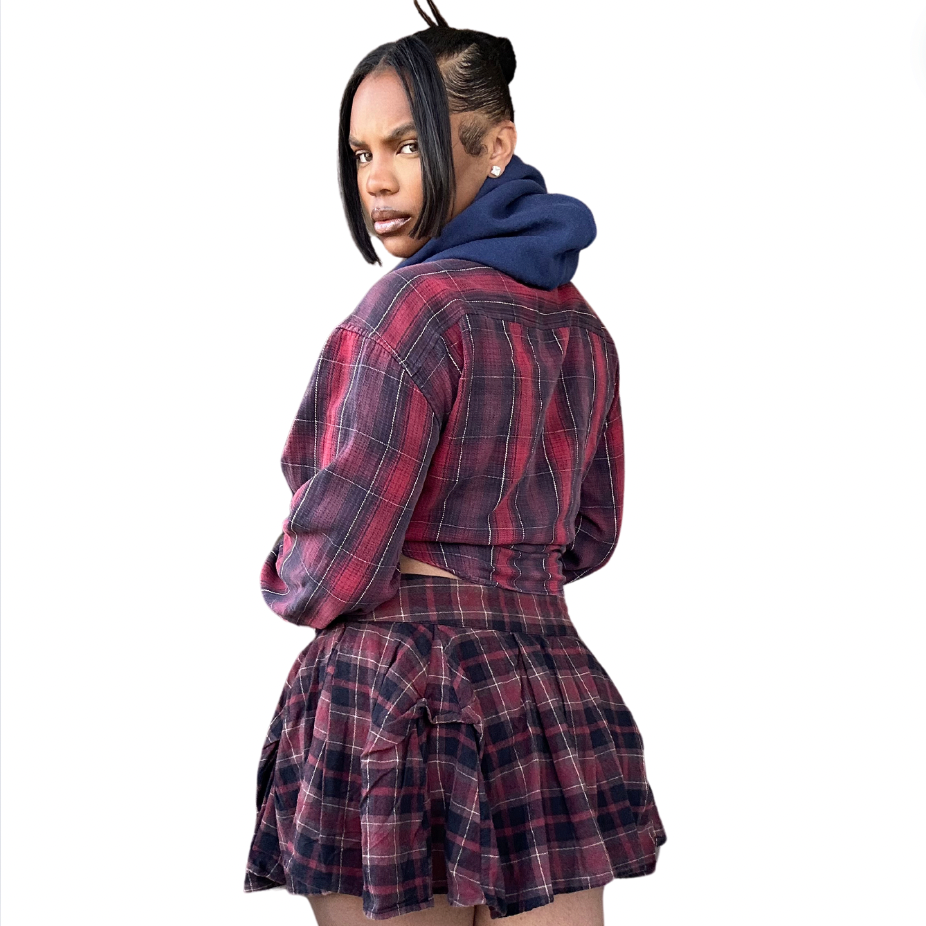 Vintage Hooded Plaid Top