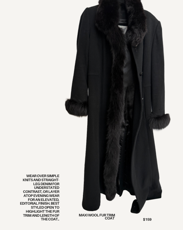 Maxi Wool Fur Trim Coat