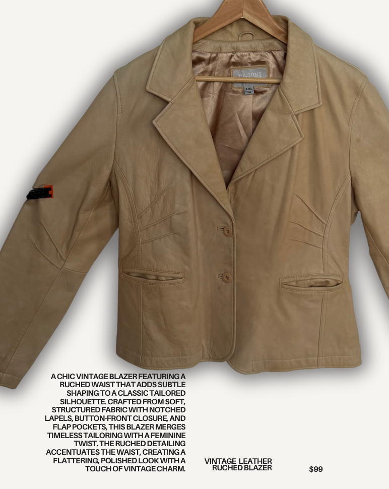 Vintage Ruched Leather Blazer