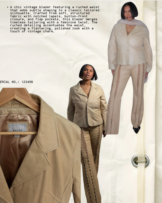 Vintage Ruched Leather Blazer